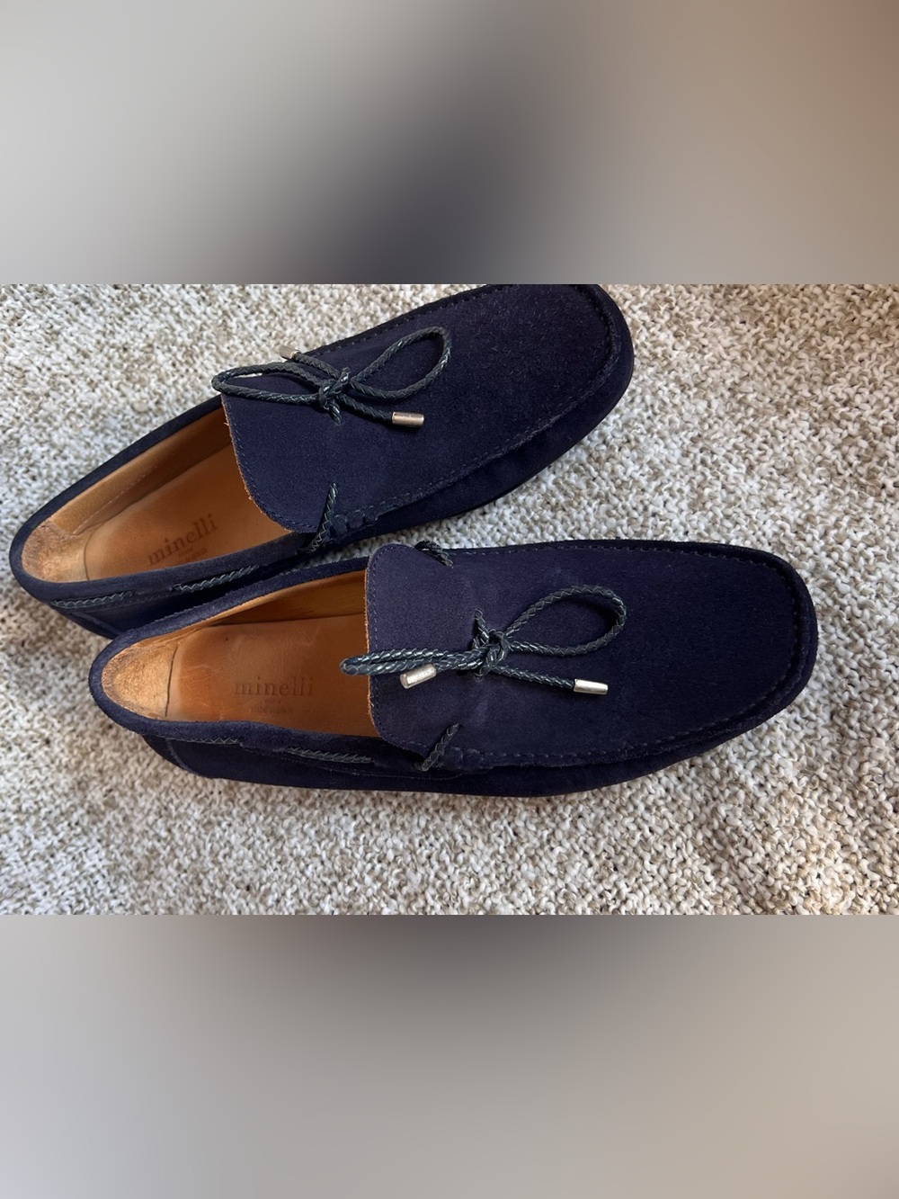 Men’s size 9 Minelli Navy Suede Braided Lace Driving Loafers